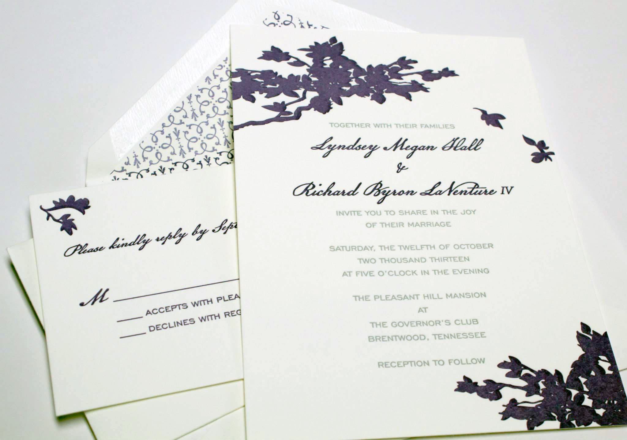 letterpress purple invitation
